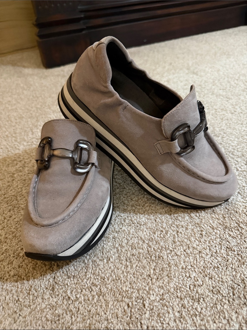 Women's Softwaves Suede Platform Loafers with Chain Accent